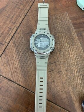 Beige Digital Sports Smartwatch with Silicone Strap